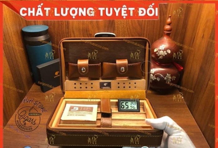 Bao da cao cấp Cigar Mini 4 điếu - Bao đựng Cigar Humidor ( Ruột Gỗ Tuyết Tùng) - Hình ảnh 5