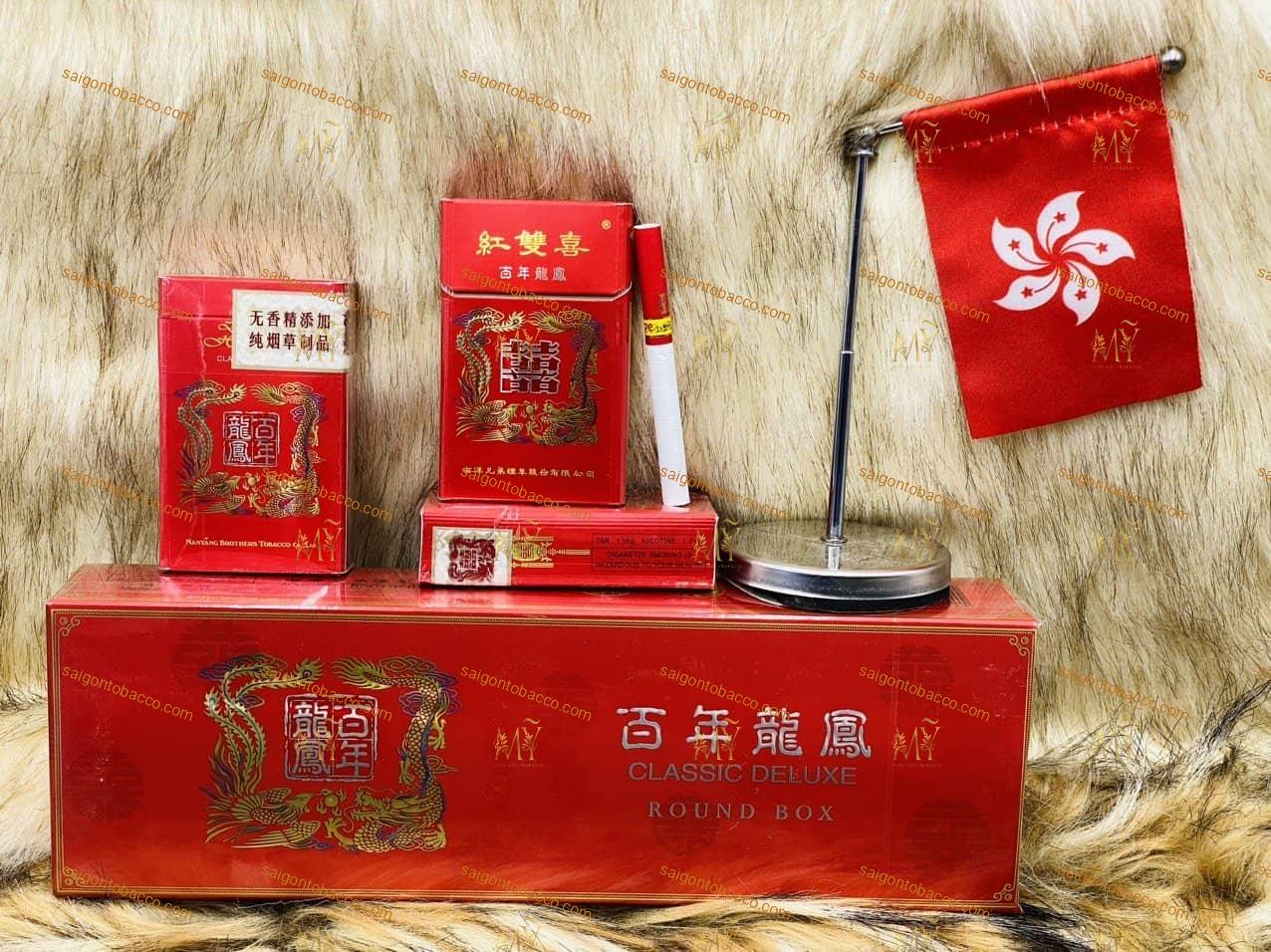 Thuốc lá Hồng Kông Double Happiness CLASSIC DELUXE ROUND BOX ( Song Hỷ Rồng Phượng , Hàng Xịn Có Tem )