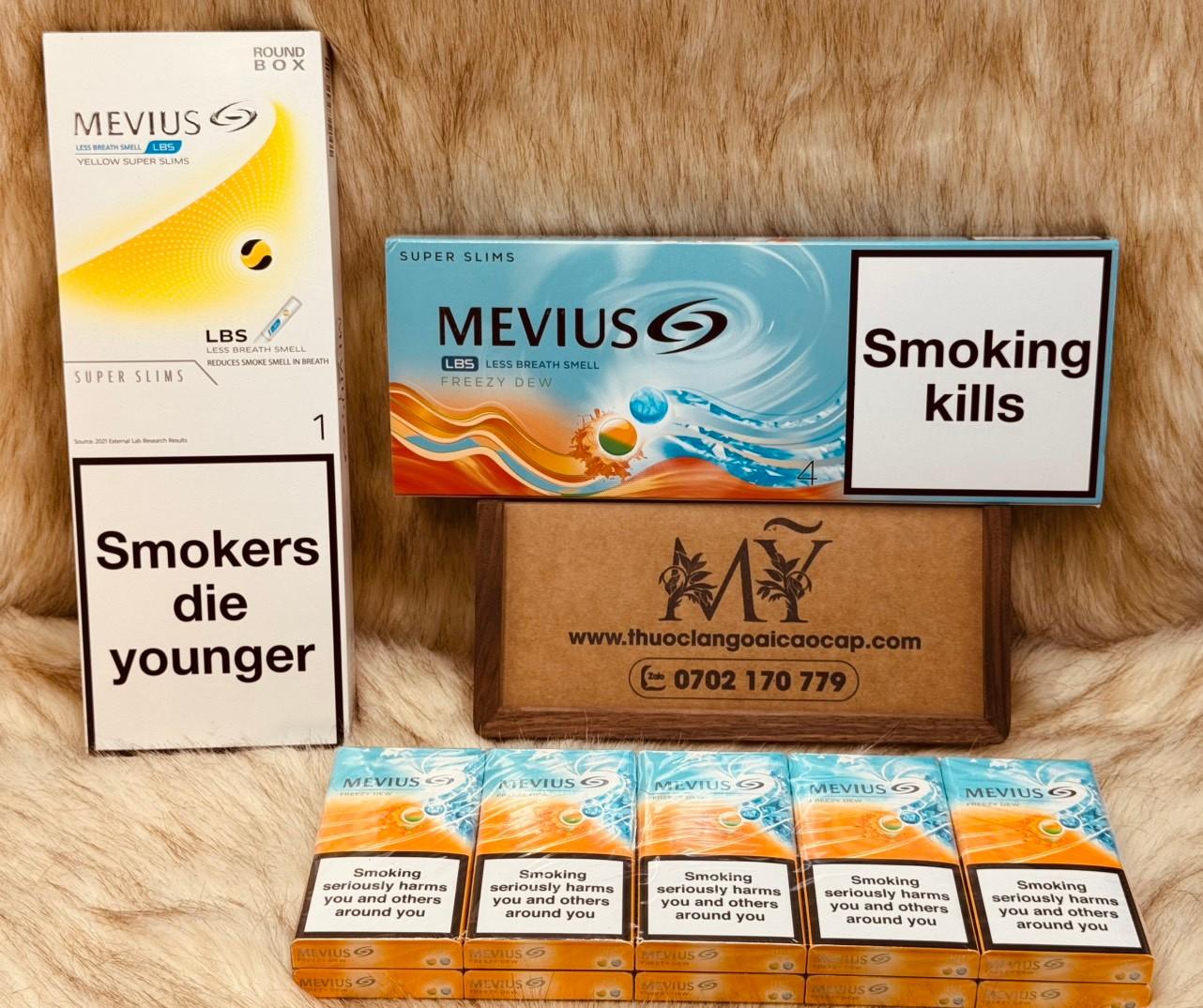 Thuốc lá Mevius LBS Yellow Super Slims 1mg và Freezy Dew 4mg hàng Duty